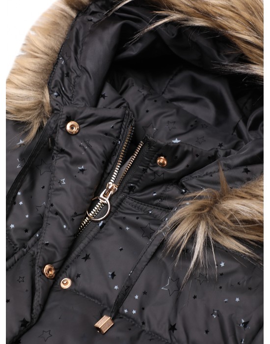 Girls Jacket Star printed with belt black